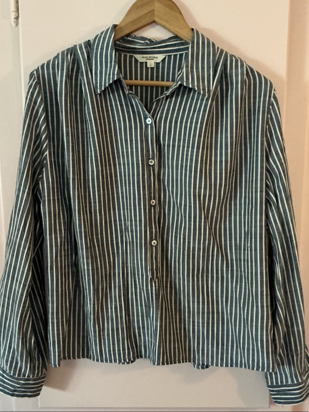 Max Studio Vertical Stripe Button-Front Blouse - Blue & White